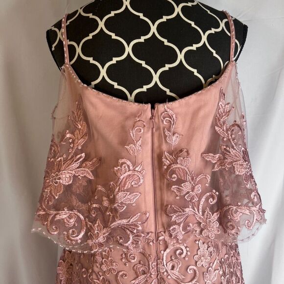 Azazie Norma Pink Lace Overlay Cold Shoulder Formal Dress ALTERED Size** A10/A14 - Picture 8 of 16